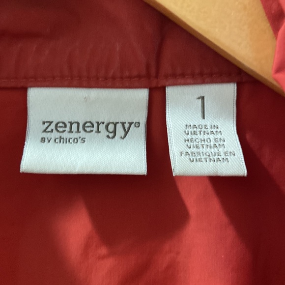 Zenergy Chico's Size 1 Burnt Orange Tab Sleeve Jacket gold hardware EUC - Picture 6 of 15